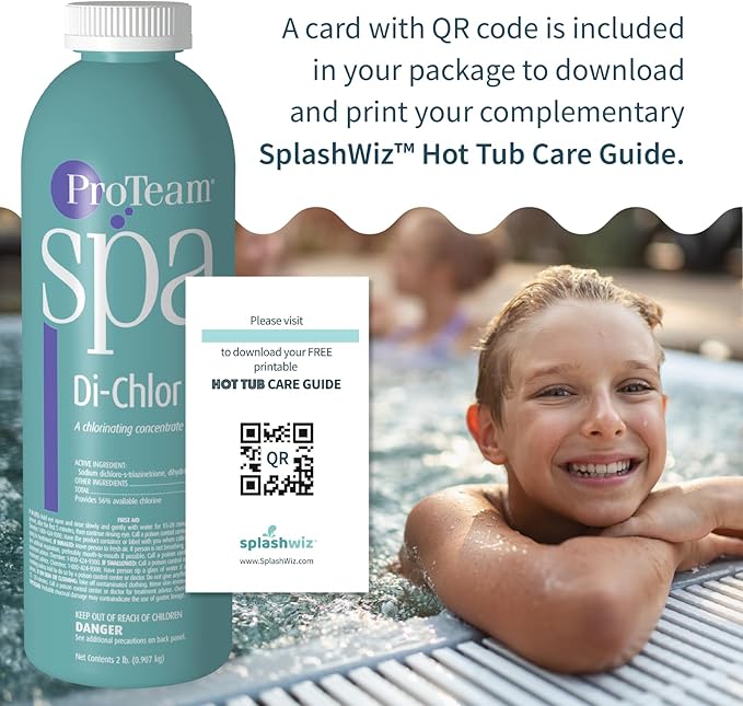 ProTeam Spa Di-Chlor - Hot Tub Chlorine for Hot Tubs and Spa Sanitizer for Hot Tub with SplashWiz Hot Tub Chemicals Care Guide - Made in USA (4 lb) SplashWiz%E2%84%A2