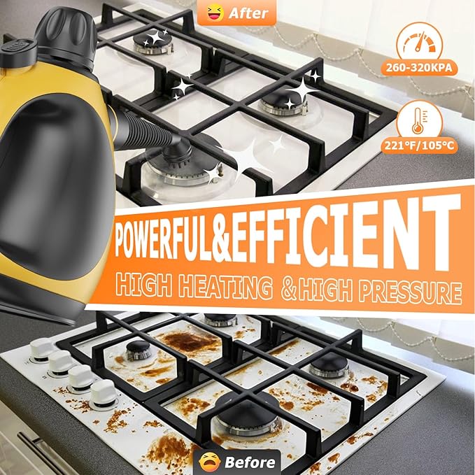 Handheld Steam Cleaner - High Pressure Steam Cleaner for Home, Multi-Functional Cleaning Tools for Kitchen, Bathroom, Couch, Car. Portable Steamer Makes Housework Easier Kick Boosters