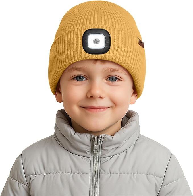 ATNKE Kids LED Lighted Beanie Cap,USB Rechargeable 4 LED Running Headlamp Lined Fleece Hat Light Gift for Boys and Girls ATNKE