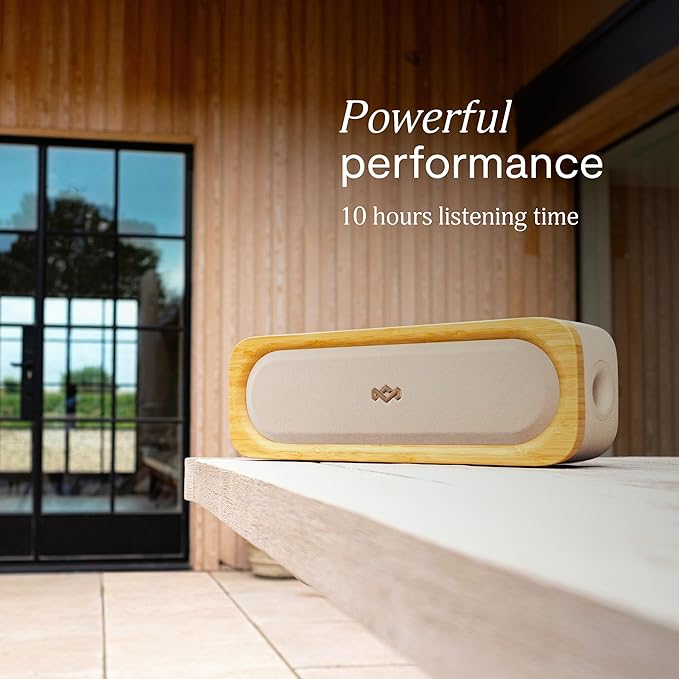 House of Marley Get Together 3 Bluetooth Speaker, 10Hr Playtime, USB-C Fast Charging, EQ Sound Modes, Ambient LED Light, 30m Wireless Range, Bamboo & Rewind Fabric Design (Cream) HouseofMarley