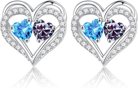 Iefil Christmas Gifts for Women Wife - 925 Sterling Silver Birthstone Earrings, Anniversary Birthday Gifts for Women Wife Girlfriend Mom IEFIL