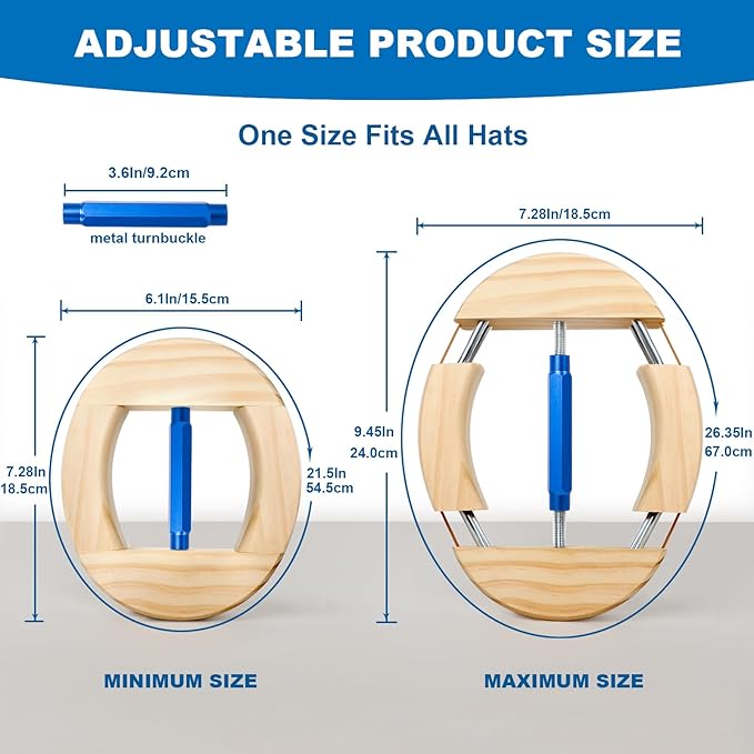 Hat Stretcher 4 Way, Hat Stretcher for Fitted Hats Size 6 7/8 to 8 1/2, Hat Jack Stretcher, Heavy Duty of Hat Extender SPVIOQI