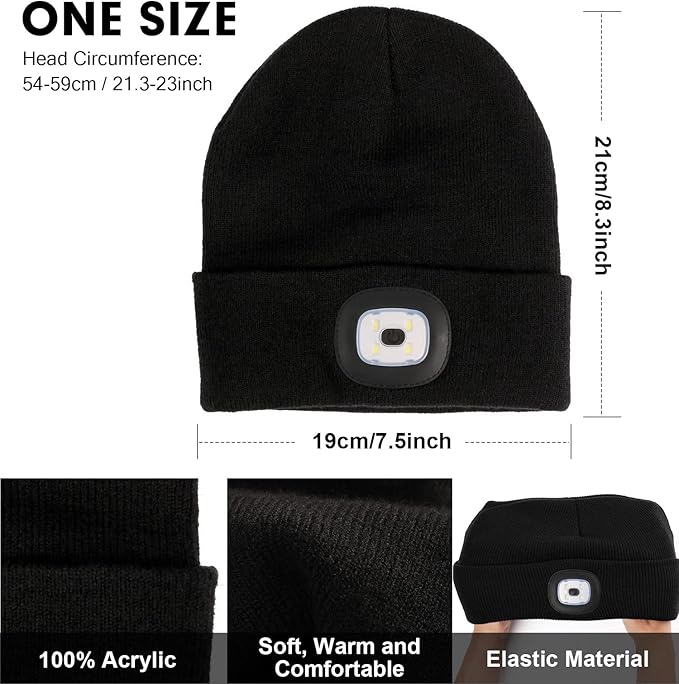 CENSGO Unisex Hat with Light, USB Rechargeable Headlamp Beanie, Gifts for Dad Father Men Husband Warm Knitted Cap CENSGO