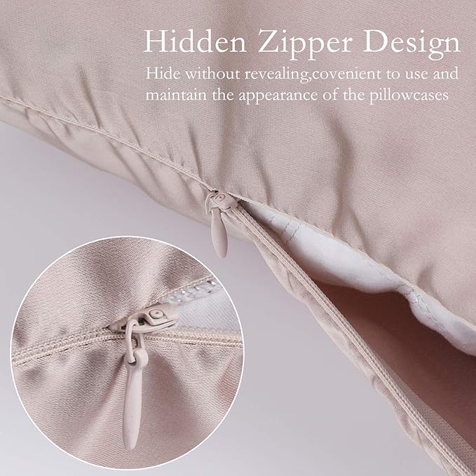 Silk Pillowcase for Hair and Skin 2 Pack 100% Mulberry Silk Bed Pillowcase Hypoallergenic Soft Breathable Both Sides Silk Pillow Case with Hidden Zipper, Pillow Cases (Queen, ApricotGray) JOGJUE