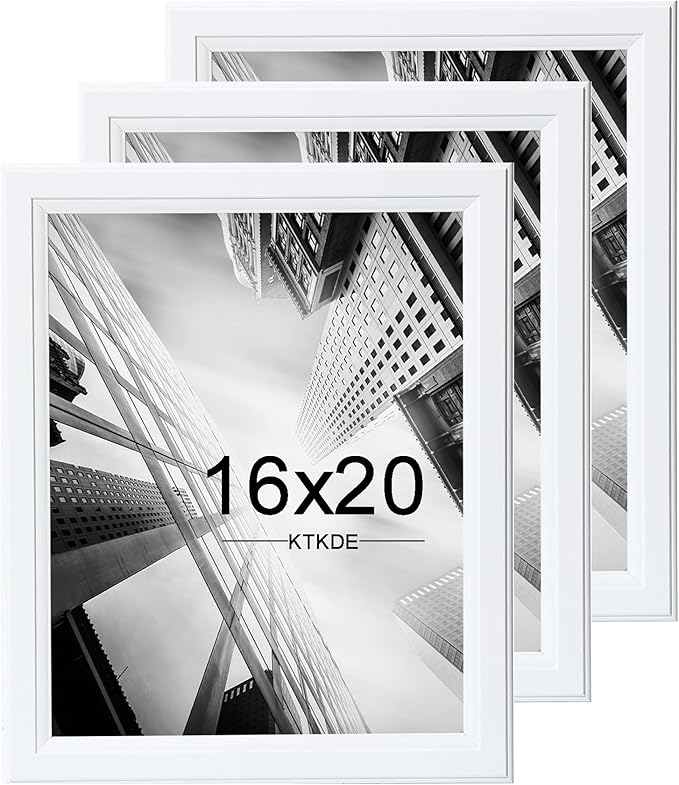 KTKDE 16x20 Picture Frame Set of 3,Studio Gallery 16 by 20 Poster Frame White Wooden, Large Frame for Photos, Posters - Art Prints best gift KTKDE