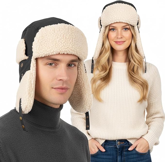 Ushanka Trapper hat, Winter Russian Hats for Men & Women Bomber Hat with Ear Flaps Warm Eskimo Trooper Hats HIKERBRO