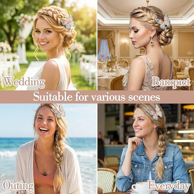 2Pcs Butterfly Hair Clips, Pearl Double Mesh Butterfly Clips, Moving Wings Butterflies Hair Barrette, Strong Hold Metal Butterflies Hairs Clip Fairy Accessories for Women Girls Kick Boosters