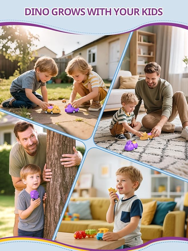 Dinosaur Walkie Talkies for Kids Rechargeable, Dino Toy Cars for Boys & Girls Ages 3-7, Crystal-Clear Audio, 48H Play, Fun Indoor & Backyard, Birthday Xmas Gifts for Toddler, 2 Pack Inspireyes