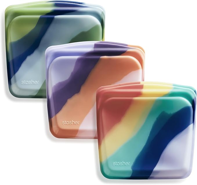 Stasher Premium Silicone Reusable Food Storage Bags, 3-Pack, Artivism, Multi-Use Food Storage Bags, Lunch Bag, Travel Containers, BPA Free, Leak-free, Dishwasher-Safe, Eco-friendly Stasher