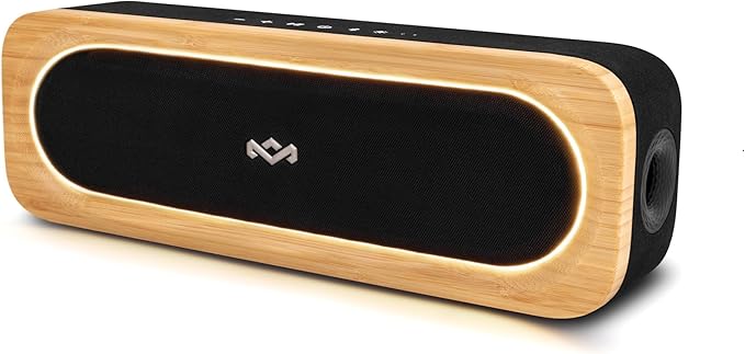 House of Marley Get Together 3 Bluetooth Speaker, 10Hr Playtime, USB-C Fast Charging, EQ Sound Modes, Ambient LED Light, 30m Wireless Range, Bamboo & Rewind Fabric Design (Signature Black) HouseofMarley