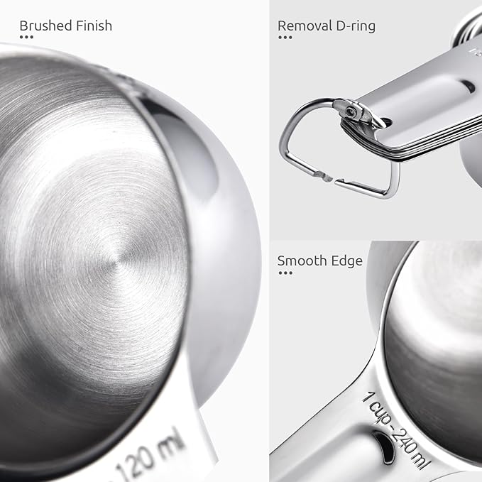 Measuring Cups and Spoons 12 Pieces: U-Taste 18/8 Stainless Steel Kitchen Metal Measure Gadgets, Heavy Duty Stackable Portion Teaspoon Tablespoon Scoop for Baking Cooking Dry & Liquid Food Ingredient U-Taste