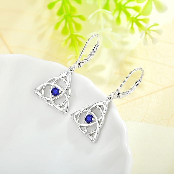 Celtic Knot Earring for Women 925 Sterling Silver Birthstone Earring Trinity Love Knot Earring Jewelry Birthday Christmas Valentine's Day CARICY