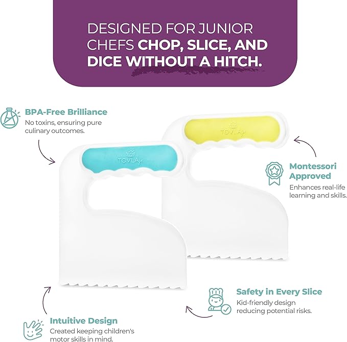 TOVLA JR. Toddler Chopper & Cutting Set | Montessori Safe Kitchen Knives for Kids | Promote Kitchen Safety & Confidence | Encourage Picky Eaters TovlaCo