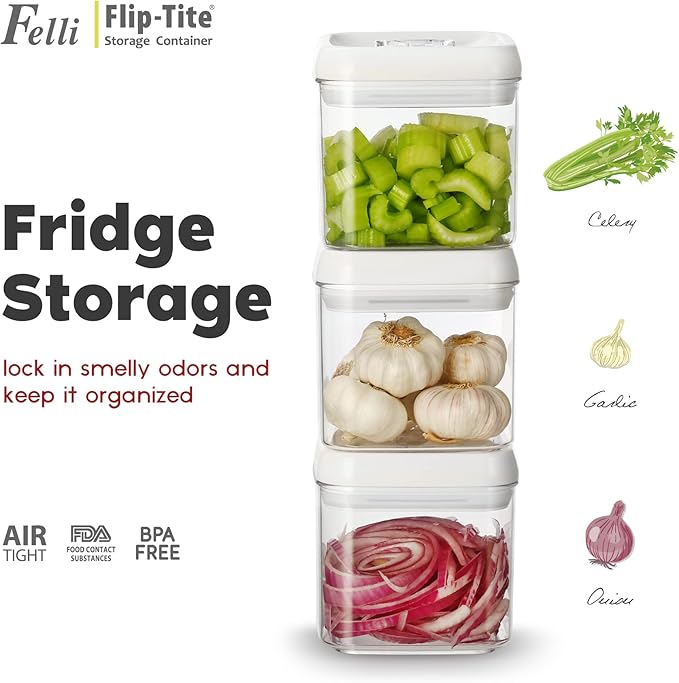 Felli Flip Tite Food Storage Container 5" LARGE Size Airtight Lid Lock Top, Stackable Kitchen Canister for Space Saving, Pantry Fridge Cupboard Organizer, Spice Seasoning Pet Treats Snack (1.1 qt) Felli