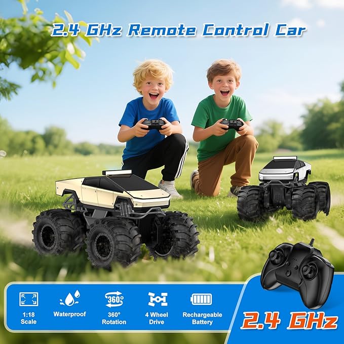 Remote Control Car for Boys, 1:18 Monster Trucks Toys Amphibious RC Cars, 2.4 GHz Waterproof RC Trucks, 4WD All Terrain Off-Road Pickup, Kids Toys for 6-12 Year Old Boys Girls Christmas Birthday Gifts 1