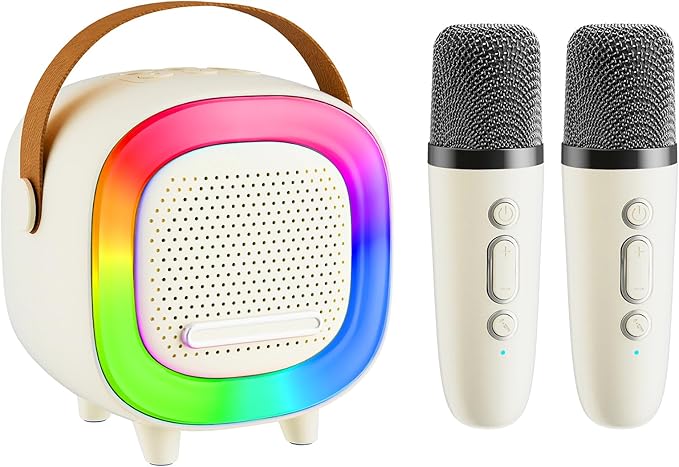 Mini Karaoke Machine Speaker for Kids Adults, Portable Bluetooth with 2 Wireless Microphones, Children's Day Birthday Gift Ideas for Toys for Teens Boys and Girls Aged 4, 5, 6, 7, 8, 9, 10, 11, 12+ Kick Boosters