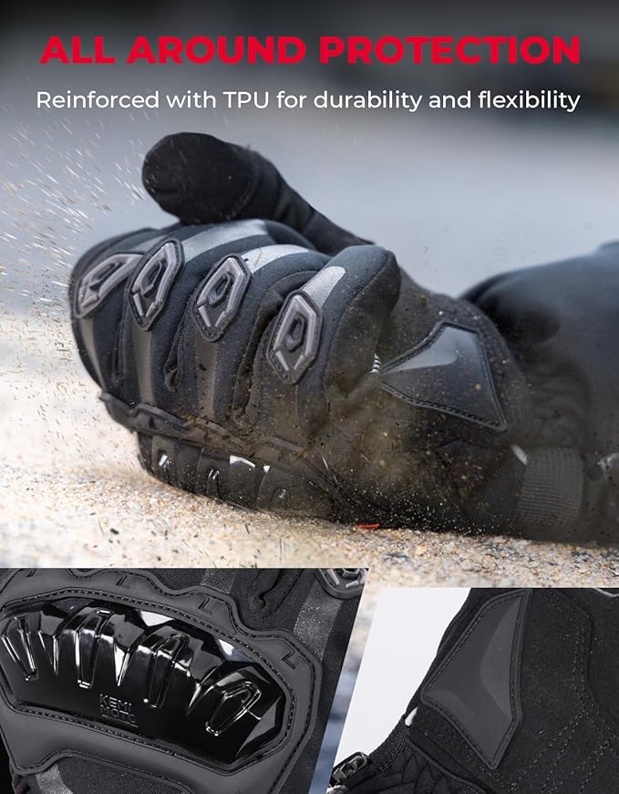 KEMIMOTO Heated Motorcycle Gloves for Men and Women with Hard Protective Shields, 7.4V 3000mAh Rechargeable Battery, Waterproof, Windproof, Touchscreen Compatible kemimoto