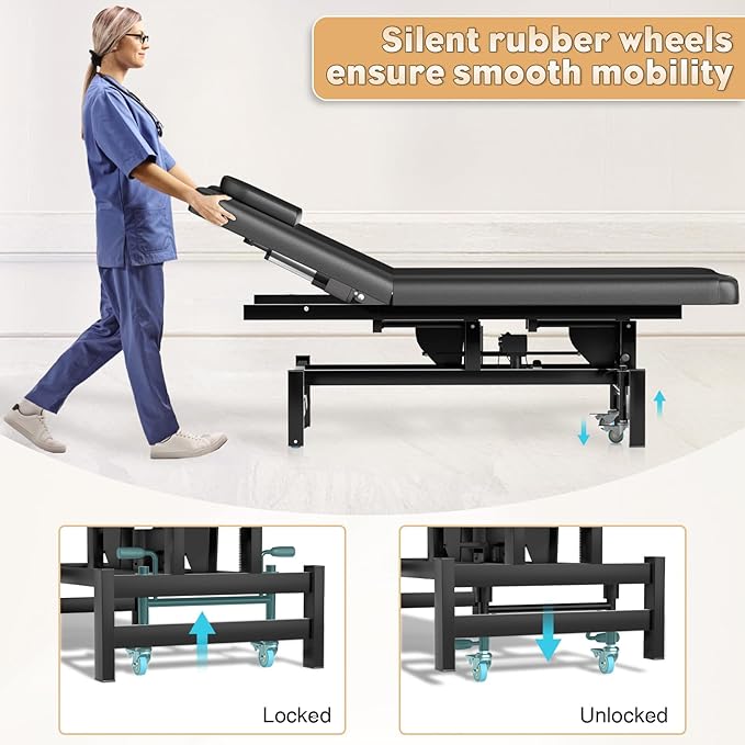 Stationary Massage Table with Memory Foam, Massage TattooTable with Adjustable Height, Facial Bed for Esthetician, PU Leather for Physical Therapy & Spa (Metal/ 2 Molds-Black, 44.7''L x 22''W) Kick Boosters