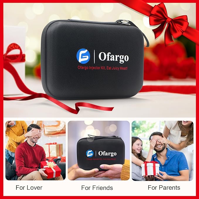 Ofargo Stainless Steel Meat Injector Syringe with 4 Marinade Needles and Travel Case for BBQ Grill Smoker, gifts for men dad husband in Thanksgiving Christmas day GreatgiftsidealforThanksgivingandX-mas