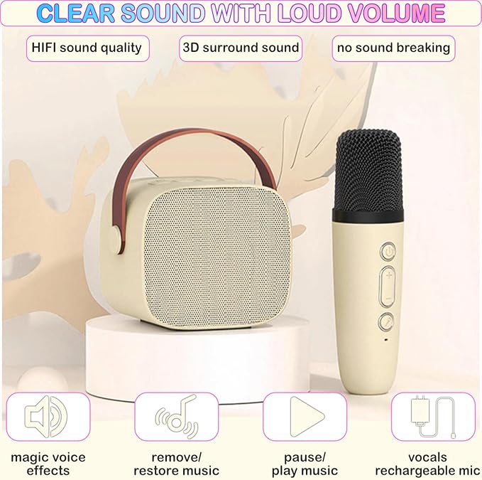 Mini Karaoke Machine for Kids & Adults, Kids Toys for Girls & Boys Gifts, Bluetooth Speaker with 2 Wireless Microphone for Kids Adults Toddler Girls Home Party Birthday Gifts Darkant