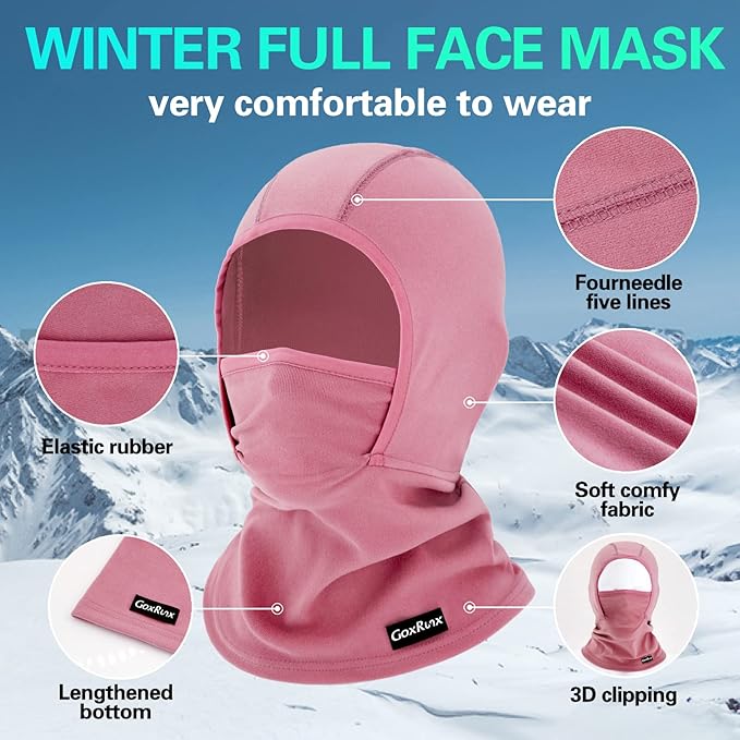 GoxRunx Kids Balaclava Ski Mask,Fleece Face Mask Neck Warmer for Boys Girls,Windproof Face Cover for Cold Weather GoxRunx