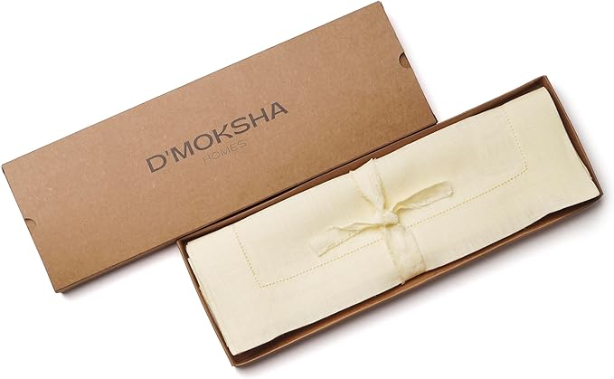 D'Moksha Homes Cream Linen Cloth Placemats Set of 4-100% Pure Linen Hemstitch Placemats 14 x 19 Inch - Classic Hemstitch Table Place Mats for Christmas, Holiday - Handcrafted and Machine Washable DMokshaHomes