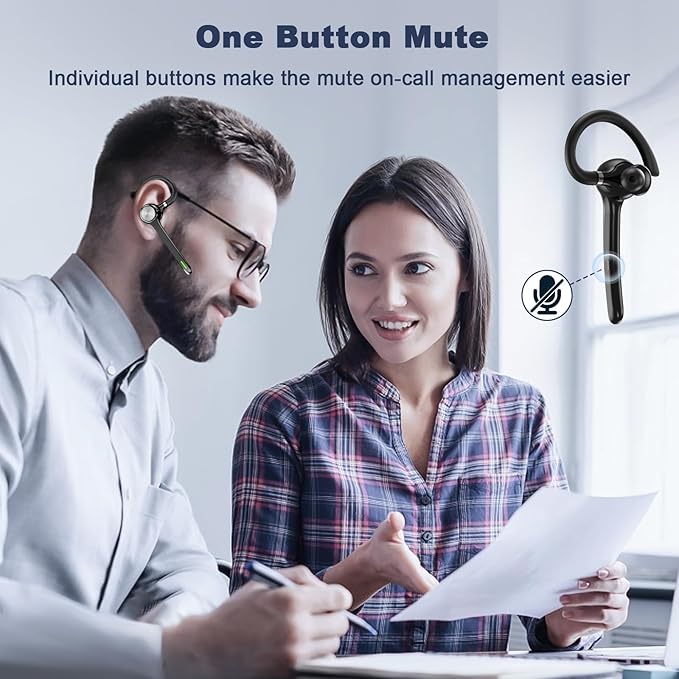 HEIBAS Bluetooth Headset, Wireless Bluetooth Earpiece with 500mAh Charging Case 72 Hours Talking Time Built-in Microphone for iOS Android Cell Phone, V5.1 Hand-Free Headphones for Office-Bright Black HEIBAS