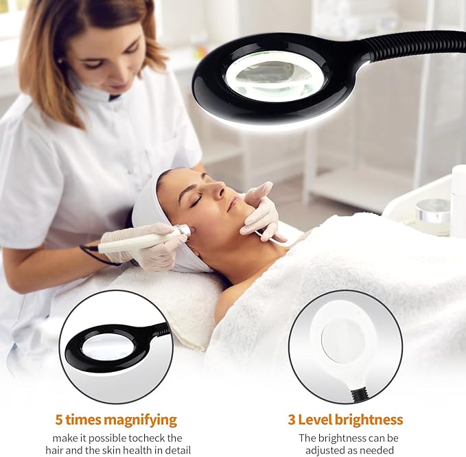 Facial Steamer for Ozone Humidifier Atomizer Attach 5× Magnifier and Light, Professional Face Steamer Clean Skin Firming Pores and Moisturizing Suitable for a Beauty, Spa, at Home BeautyPersonalCare