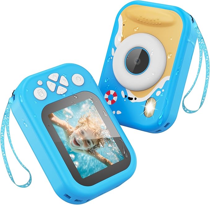 Kids Waterproof Camera, 1080P HD Underwater Digital Camera for Kids Aged 3-12, IP68 Swimming & Snorkeling Toy, ABS Plastic, 32GB Card, Birthday Gift for Children Boys Girls, Blue Kick Boosters