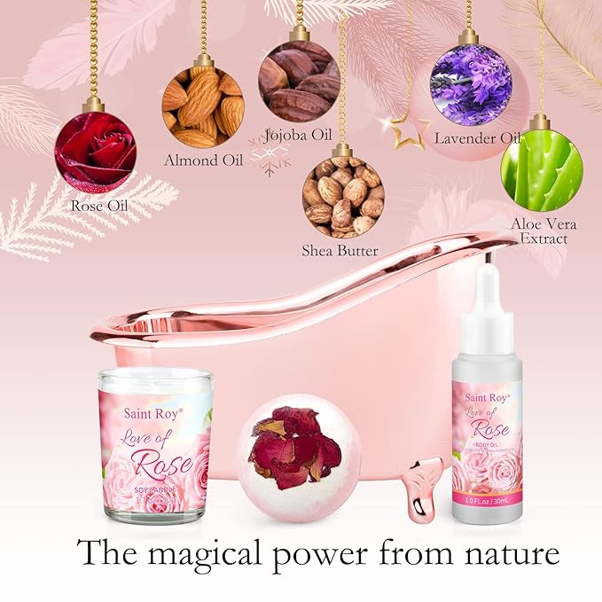 Bath Kit Christmas Gifts for Women, Spa Gifts bath Gift for Her Rose Mother Gift, Bath Set for Women, Luxury Home Spa bath and body Gift Basket, Bridal shower gift basket SaintRoy