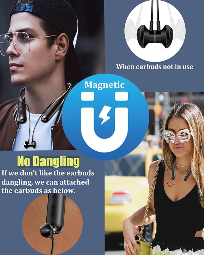 ZXQ Wireless Bluetooth Neckband Headphones 100 Hours Long Playtime,Around The Neck Bluetooth Earbuds with Microphone,Waterproof Sport Earphone,Over The Neck Headset with Storage Case ZXQ