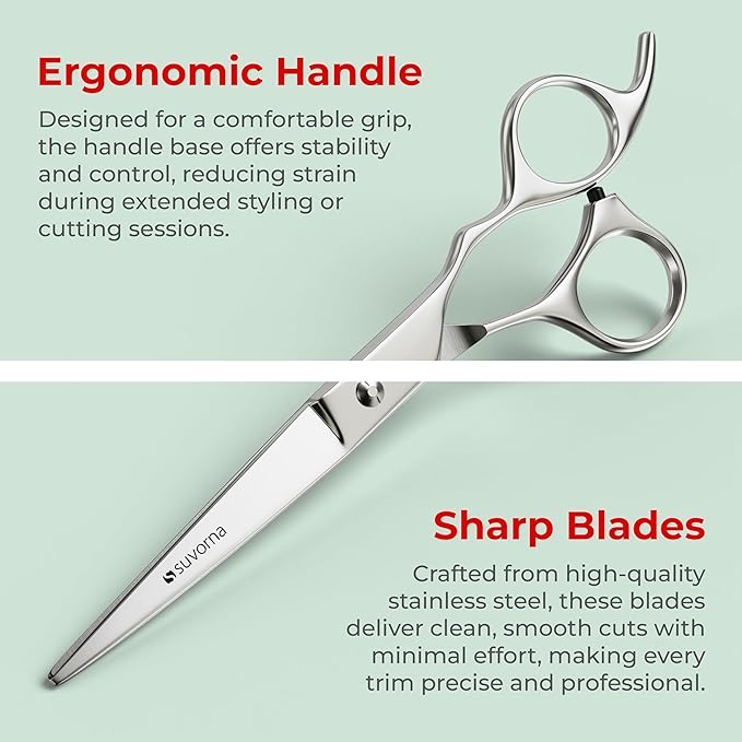 Suvorna Professional Hair Cutting Scissors - 6" Stainless Steel Barber Shears for Hair Cutting and Trimming - Razor Sharp Haircut Scissors for Hairdressers & Barbers - Hair Shears for Women and Men Suvorna-beautifuleveryday