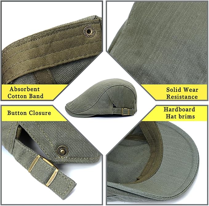 Newsboy Hats for Men Flat Cap Cotton Adjustable Breathable Irish Cabbie Ivy Driving Hunting Hat Xinveen