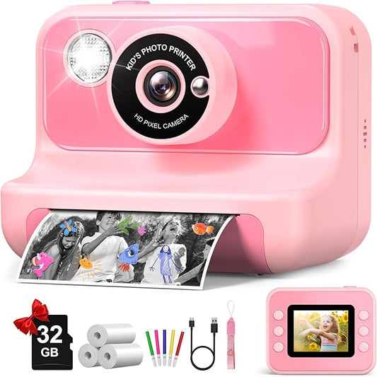 Kids Camera Instant Print, Kids Camera 1080P HD Video Digital Camera, Christmas Birthday Gifts for Girls and Boys, Toddler Toy for 3-12 Years Old Gofunly