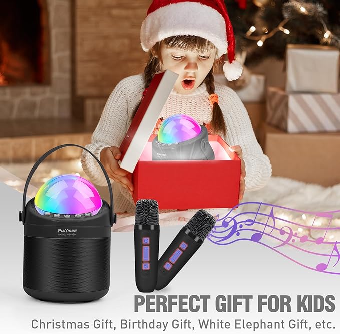 Karaoke Machine for Kids Portable Bluetooth Speaker with 2 Wireless Microphone 24 Pre-Loaded Nursery Rhymes Robot Kids Christmas Birthday Gifts for Girls Boys Ages 2,3,4,5,6,7,8,9,10,11,12 +Year Old FINYIORE