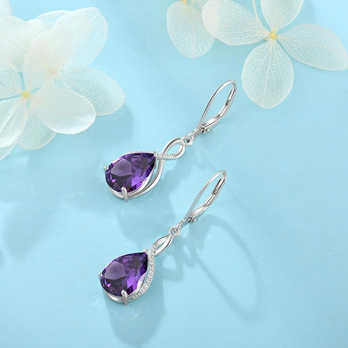 Earrings for Women 8x12mm Birthstone Sterling Silver Infinity Dangle Drop Leverback Earring EJARY