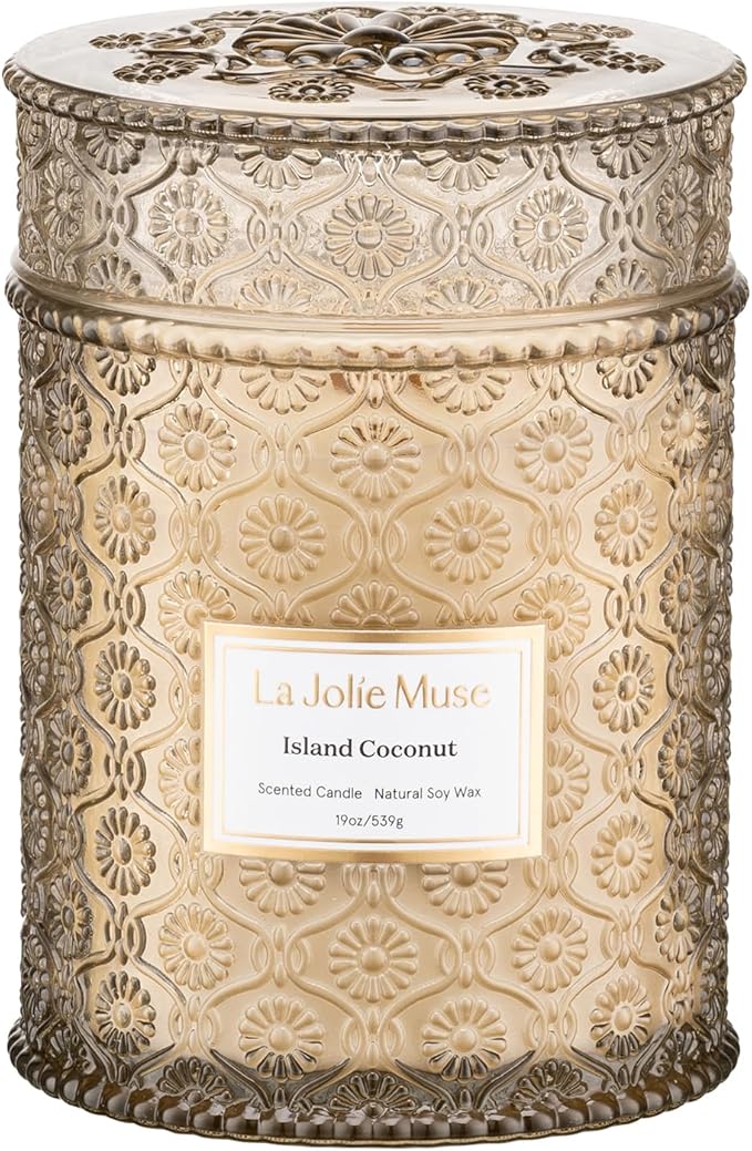 LA JOLIE MUSE Vanilla Coconut Candle – Coconut, Freesia & Vanilla | 19 oz Large Wooden Wick Candle | Natural Soy Wax | 90 Hours Clean Burn | Gift-Ready for Hosts & Gatherings | Elegant Home Décor LaJol%C3%ADeMuse