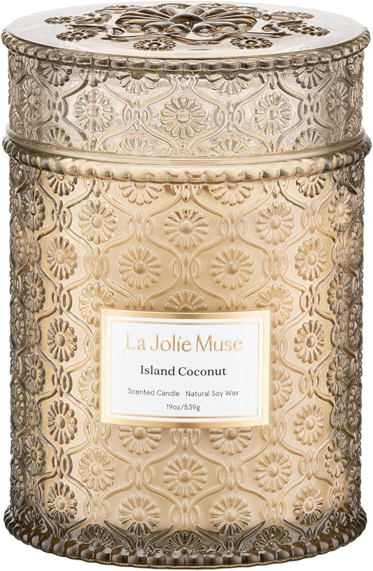 LA JOLIE MUSE Vanilla Coconut Candle – Coconut, Freesia & Vanilla | 19 oz Large Wooden Wick Candle | Natural Soy Wax | 90 Hours Clean Burn | Gift-Ready for Hosts & Gatherings | Elegant Home Décor LaJol%C3%ADeMuse