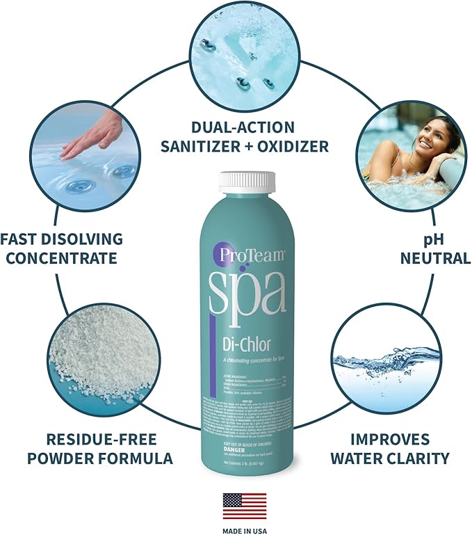 ProTeam Spa Di-Chlor - Hot Tub Chlorine for Hot Tubs and Spa Sanitizer for Hot Tub with SplashWiz Hot Tub Chemicals Care Guide - Made in USA (2 lb) SplashWiz%E2%84%A2