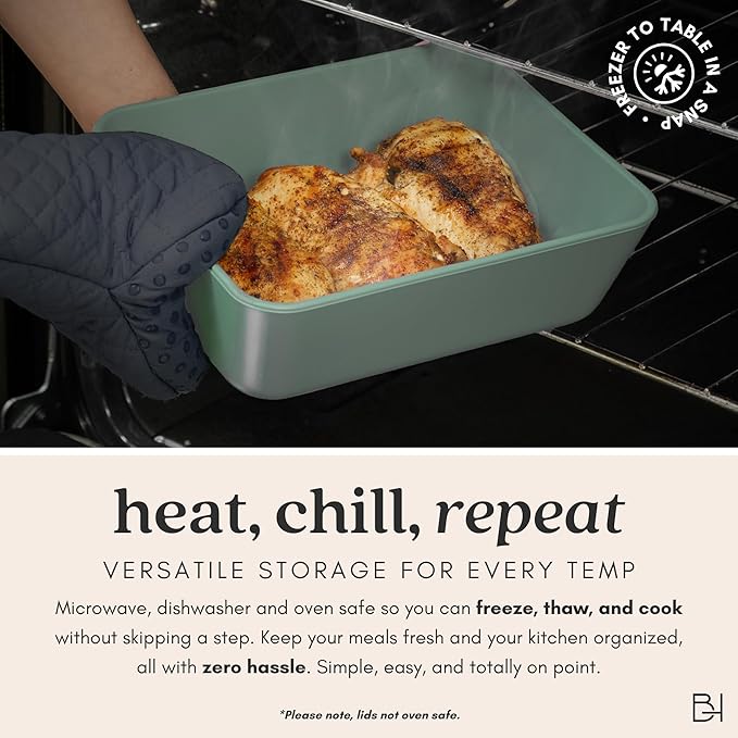 Ceramic Coated Glass Food Storage Container | No PTFE, PFOA, PFAS, and BPA | Reusable Non Toxic Meal Prep Container with Glass Lid | Easy To Store | 6 Piece Food Prep [Willow] BrivaraHome