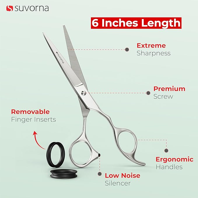Suvorna Professional Hair Cutting Scissors - 6" Stainless Steel Barber Shears for Hair Cutting and Trimming - Razor Sharp Haircut Scissors for Hairdressers & Barbers - Hair Shears for Women and Men Suvorna-beautifuleveryday