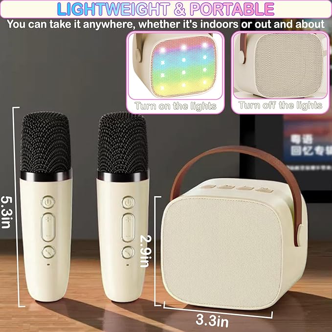 Mini Karaoke Machine for Kids & Adults, Kids Toys for Girls & Boys Gifts, Bluetooth Speaker with 2 Wireless Microphone for Kids Adults Toddler Girls Home Party Birthday Gifts Darkant