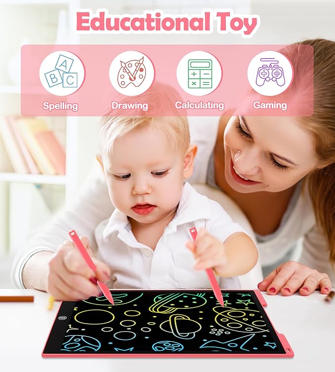LCD Writing Tablet Doodle Board, 15 inch Colorful Drawing Tablet Writing Pad for Kids, Electronic Erasable Learning Educational Girls Gifts Toys for 3 4 5 6 7 Year Old Girls Boys pbeknco