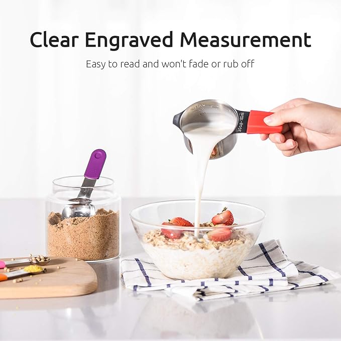 Measuring Cups, U-Taste Magnetic Measuring Cups and Spoons Set of 13 in 18/8 Stainless Steel: 7 Measuring Cups and 5 Measuring Spoons with 1 Professional Magnetic Measurement Conversion Chart U-Taste