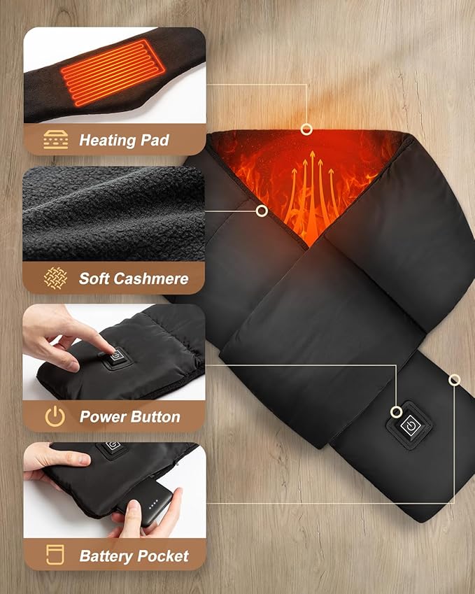 Eventek Rechargeable Heated Scarf for Women & Men - Electric Heated Neck Warmer with 5500mAh Battery, Up to 10 Hours Heating for Cold Weather, Neck Pain Relief, Skiing, Outdoor Activities(Black) EVENTEK