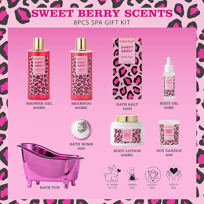 bath body Gifts for Her Home Bath Spa Gift Basket for Women Sweet Berry Bath Sets for Teens Gift Aromatherapy Home Spa Kit with Body Oil & More women's spa gift sets Best Gifts Mothers day SaintRoy