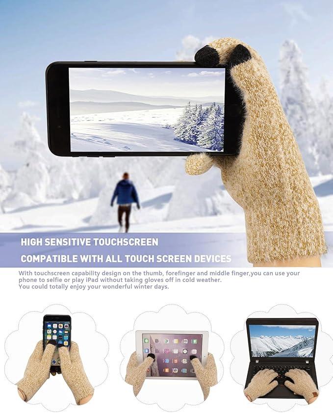 Womens Winter Warm Knit Beanie Hat Touchscreen Gloves Long Neck Scarf Set with Fleece Lined Skull Caps Gifts for Women FZFANTASTICZONE