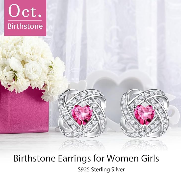 Iefil 925 Sterling Silver Birthstone Earrings for Women - Anniversary Valentines Day Gifts for Her, Mothers Day Birthday Gifts for Women Wife Mom Daughter IEFIL