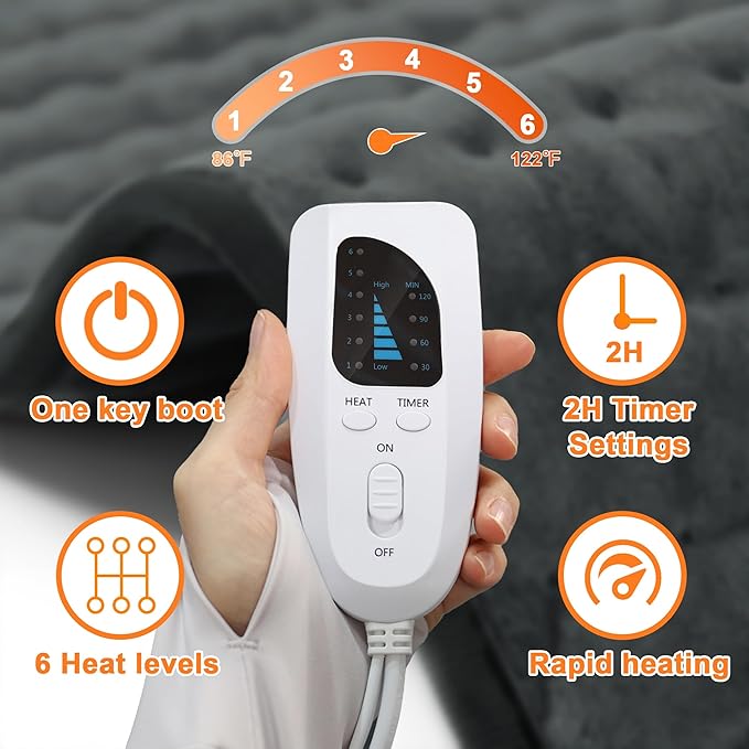 Deepsoon Heating Pad,Electric Heating Pads for Back,Neck,Abdomen,Moist Heating Pad for Shoulder,Knee,Arms,Legs,Dry/Moist Heat & Auto Shut Off,Christmas Gifts for Men and Women,Dark Gray,33x17 Inch Deepsoon