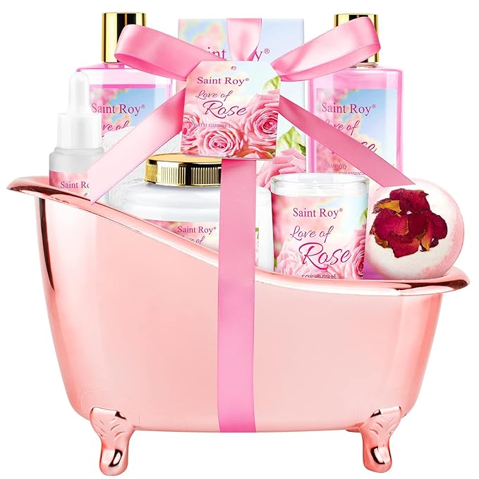 Bath Kit Christmas Gifts for Women, Spa Gifts bath Gift for Her Rose Mother Gift, Bath Set for Women, Luxury Home Spa bath and body Gift Basket, Bridal shower gift basket SaintRoy